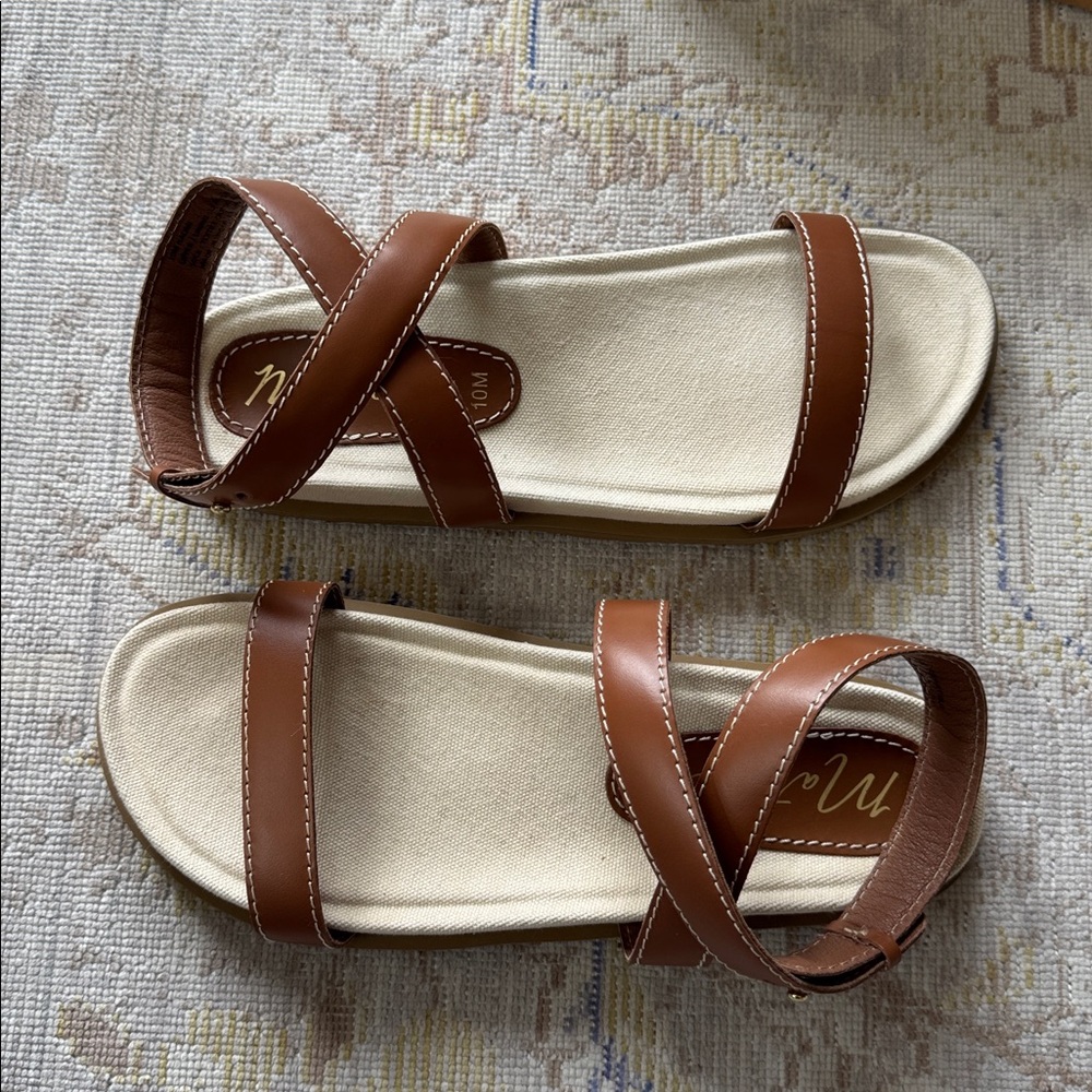 Anthropologie Tan Leather Ankle-Strap Flat Sandals - Picture 7 of 9